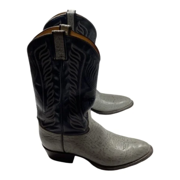 Tony Lama Cowboy Boots Men’s Western Gray Leather with Black Shaft Size 10.5 - Picture 5 of 14